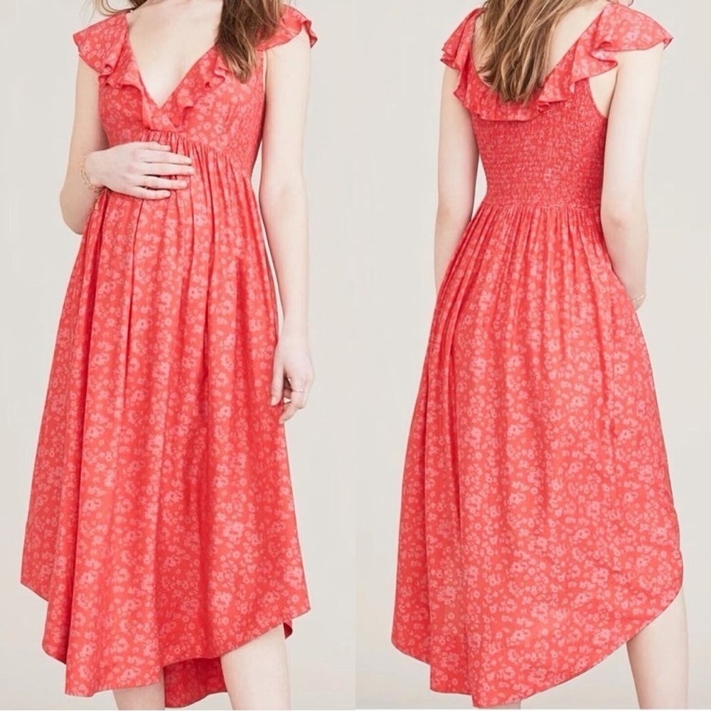 Hatch ‘Brianna’ Pink & Red Floral Print Silk-Blend Maternity Dress Size 1 = Sz S